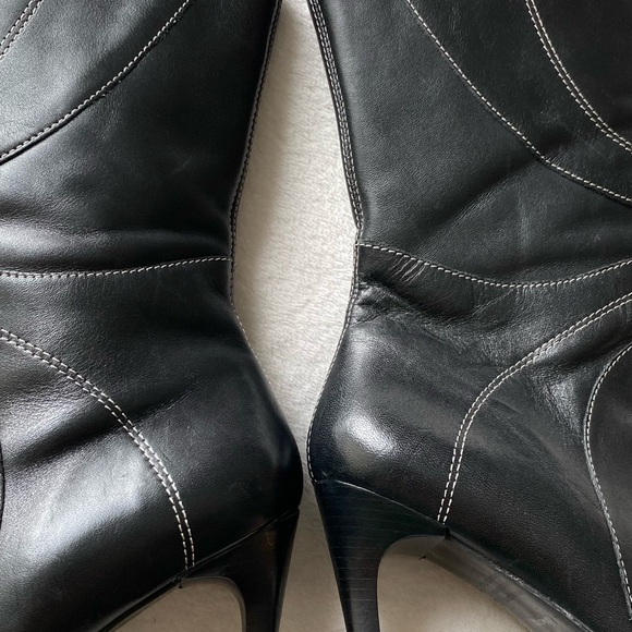 Diba Vintage Y2K Pointed Toe Boots Retro 90s Black Leather Heel - Picture 13 of 16